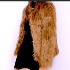 Oversized Faux Fur Jacket in Caramel Brown